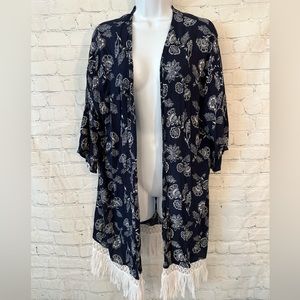 Crescent kimono with fringe